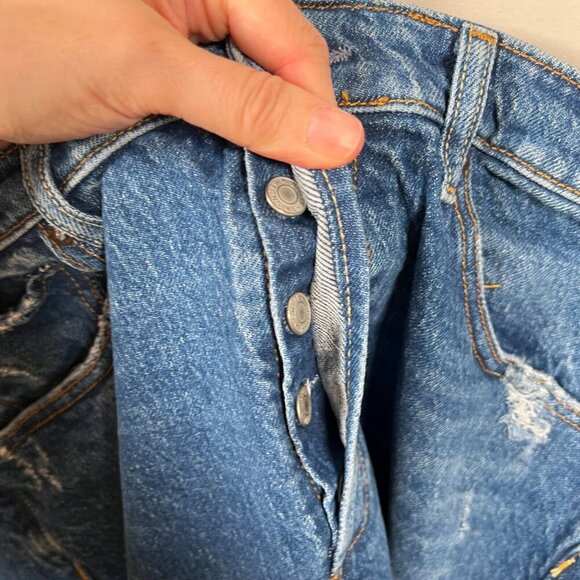 Boyish Tommy Stretch High Rise Straight Jeans Size 31 Ankle Frayed Hem Blue - Picture 4 of 13